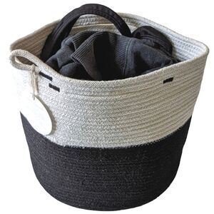 mia melange Small Handcrafted Foldable Cotton Rope Basket With Handles 9"